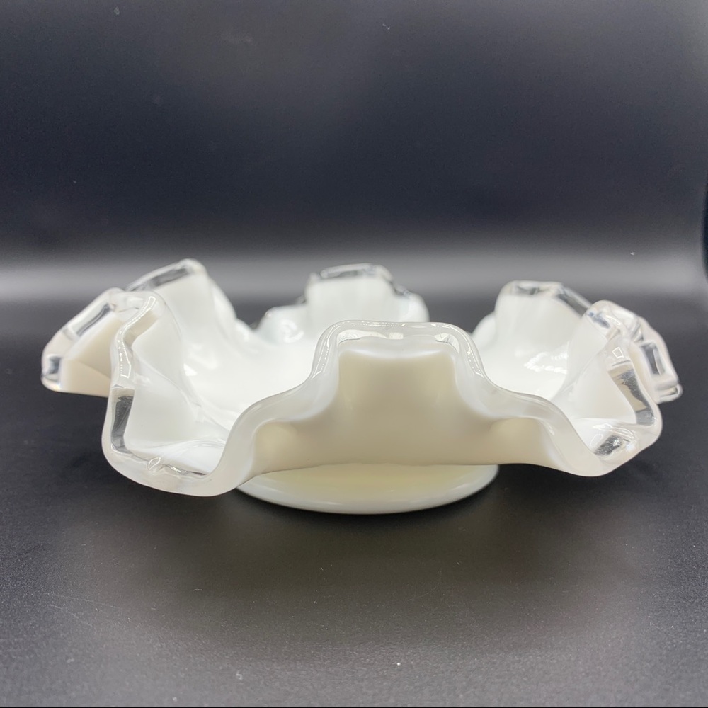 Vintage Fenton Silver Crest Ruffled Candy Dish.